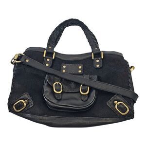 LM VINTAGE Carla Mancini Black‎ Leather Cowhide Shoulder Bag Purse Crossbody EUC